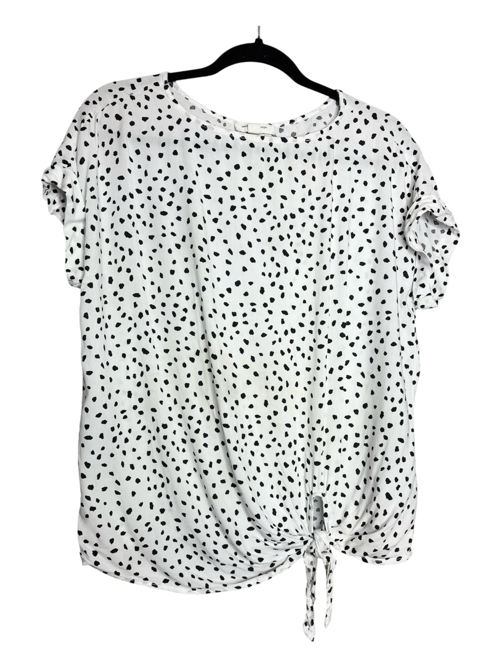 BeachLunchLounge Beachy Oversized Tie Front Polka Dot Short Sleeve Blouse, M